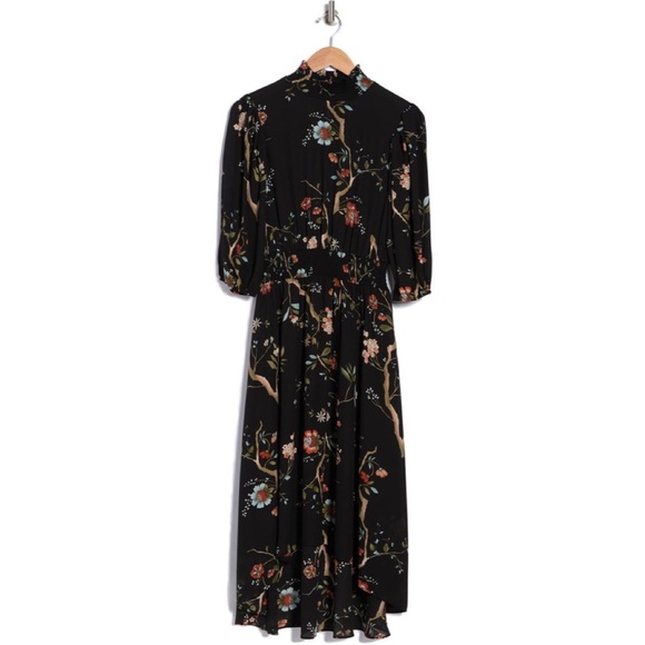 NWT Nanette Lepore Smock Neck Floral Midi Dress - Picture 2 of 7